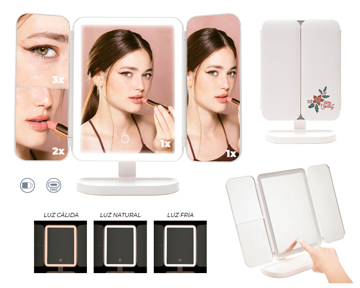 ESPEJO RECARGABLE CON LUZ LED AFRODITA A3029