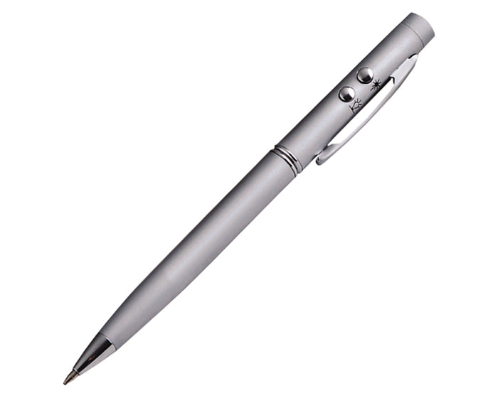 BOLÍGRAFO METÁLICO C/LUZ Y LASER 2108 PLATEADO