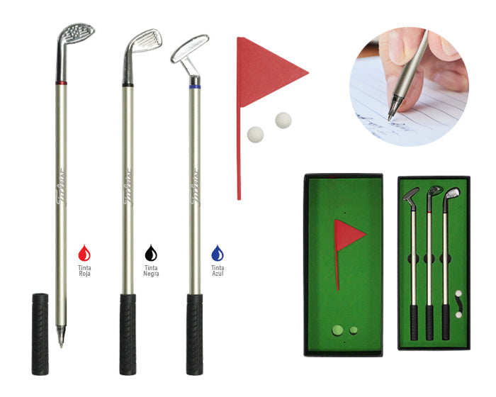 SET DE BOLÍGRAFOS DE METAL PALOS DE GOLF A2977