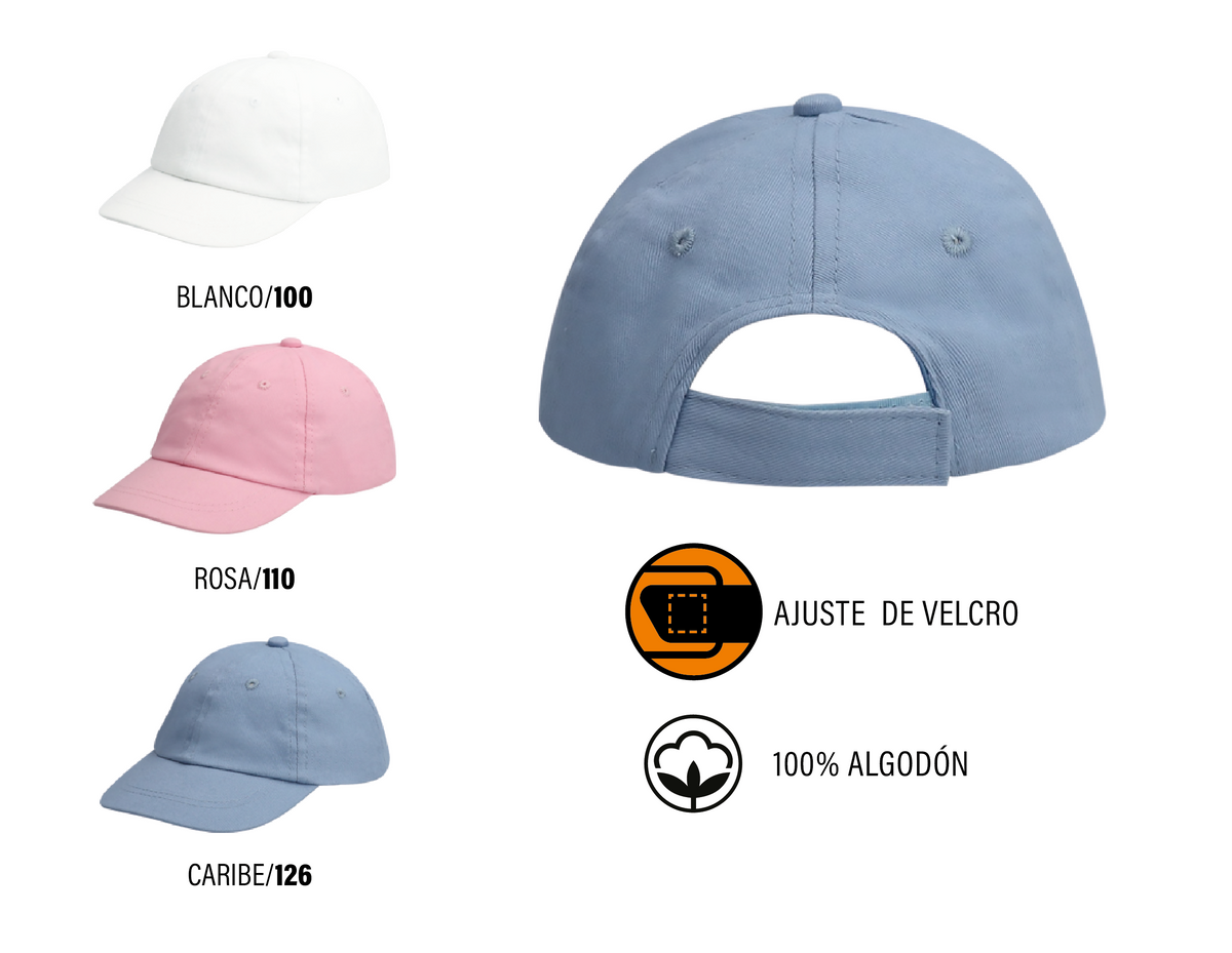 DKPS #010 GORRA BEBE GABARDINA 100% ALG. AJUSTE VELCRO