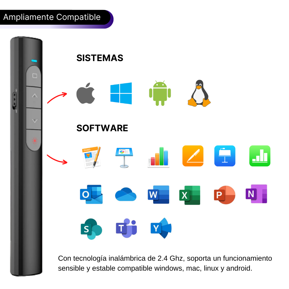 PRESENTADOR INALÁMBRICO USB LÁSER RECARGABLE